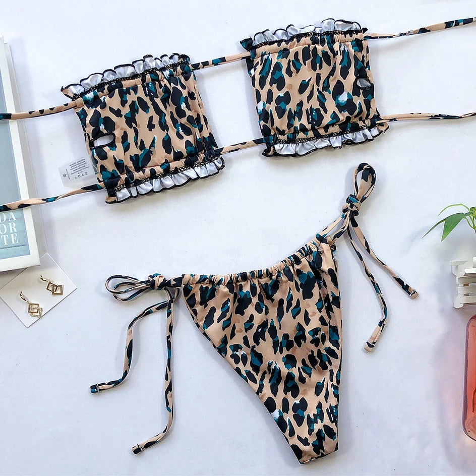 Sexy Bikini 2023 Pleated Bandeau Swimsuit Female Swimwear Women Mini Thong Bikini Set Bather Swimming Beachwea — view 9