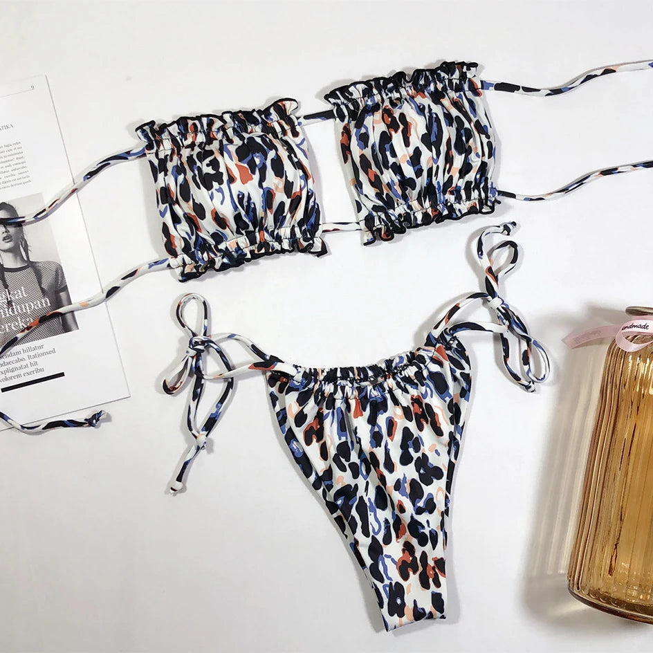 Sexy Bikini 2023 Pleated Bandeau Swimsuit Female Swimwear Women Mini Thong Bikini Set Bather Swimming Beachwea — view 11