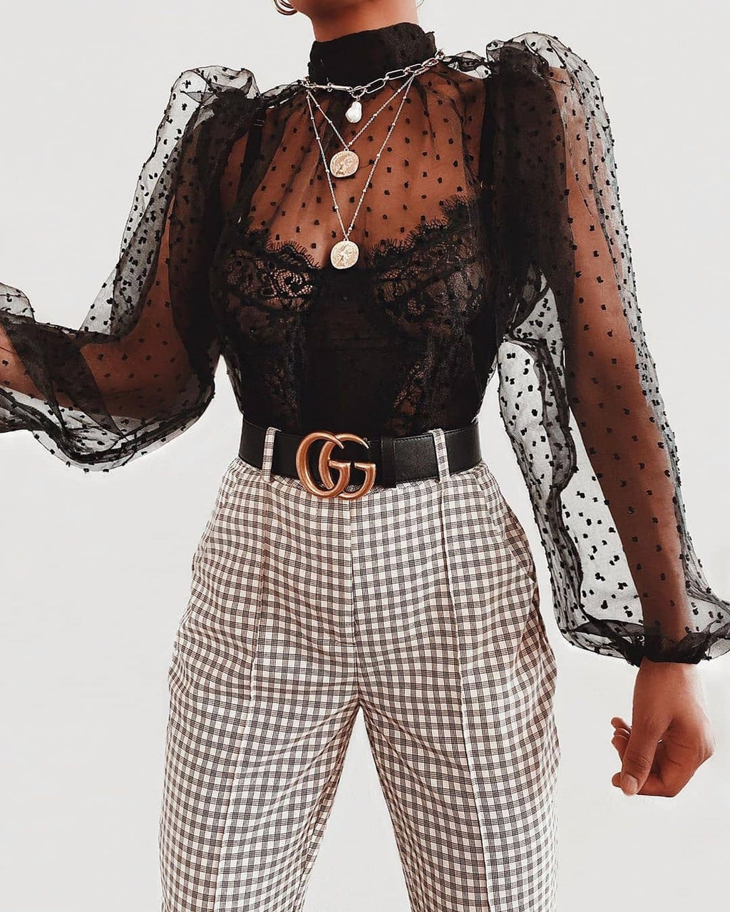 Summer Sexy Thin Mesh Women Polka Dot Sheer See-through Tops Bikini Cover-Ups Puff Long Sleeve Blouse Shirts B — view 7