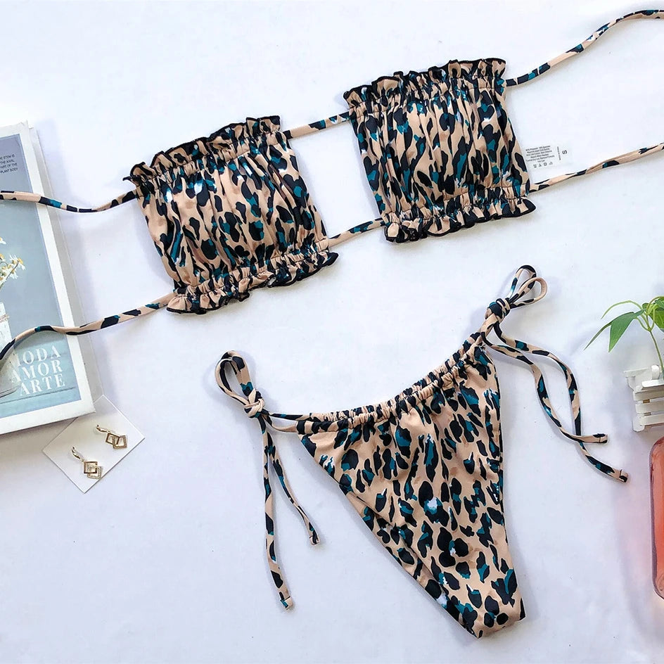 Sexy Bikini 2023 Pleated Bandeau Swimsuit Female Swimwear Women Mini Thong Bikini Set Bather Swimming Beachwea — view 8