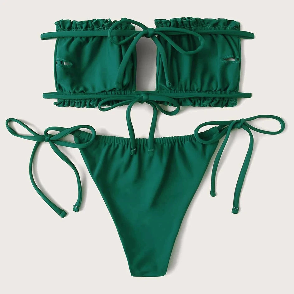 Sexy Bikini 2023 Pleated Bandeau Swimsuit Female Swimwear Women Mini Thong Bikini Set Bather Swimming Beachwea — view 10