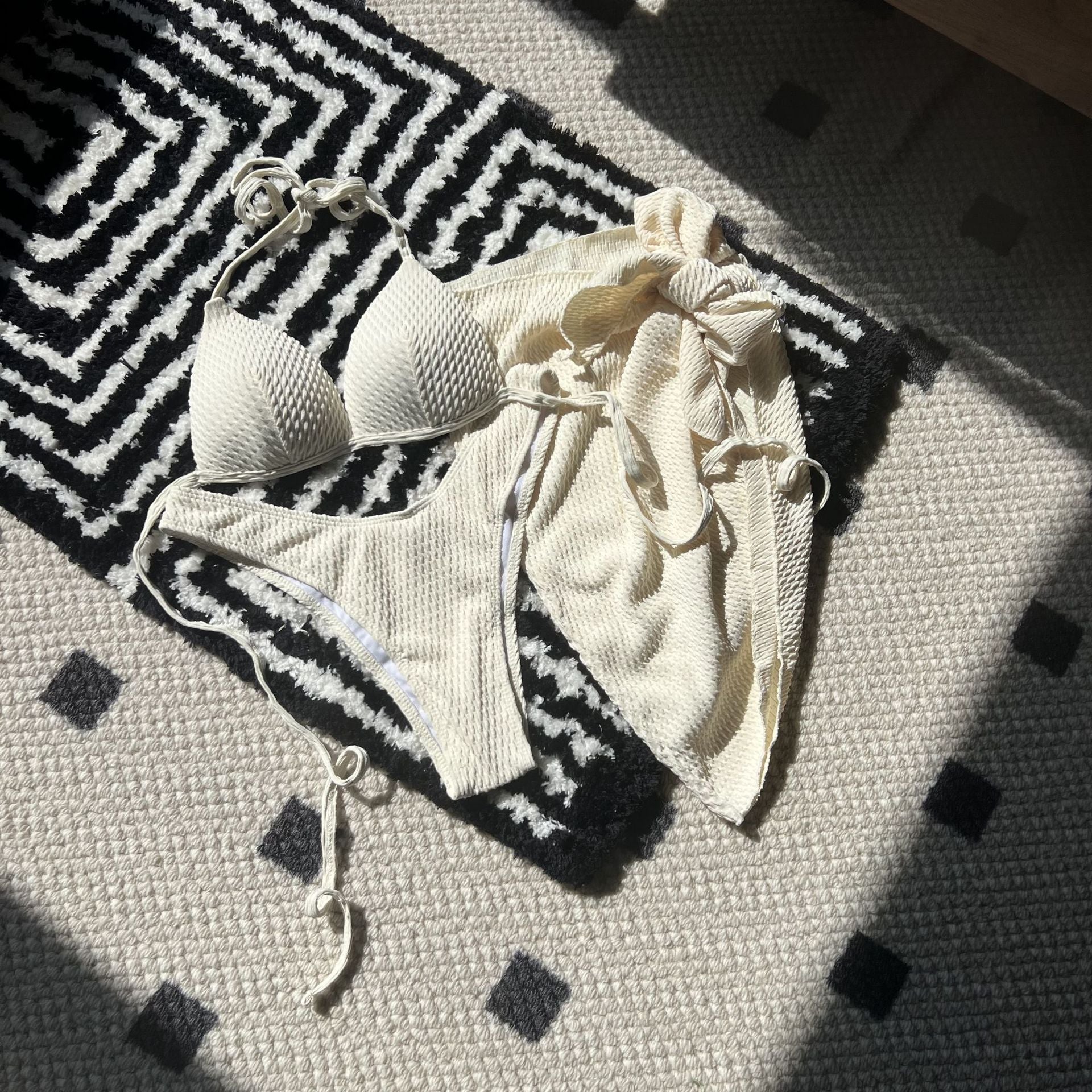 2025 European and American New Special Fabric High-Waist Sexy Sexy Swimsuit Bikini Three-Piece Swimsuit Swimsu — view 5