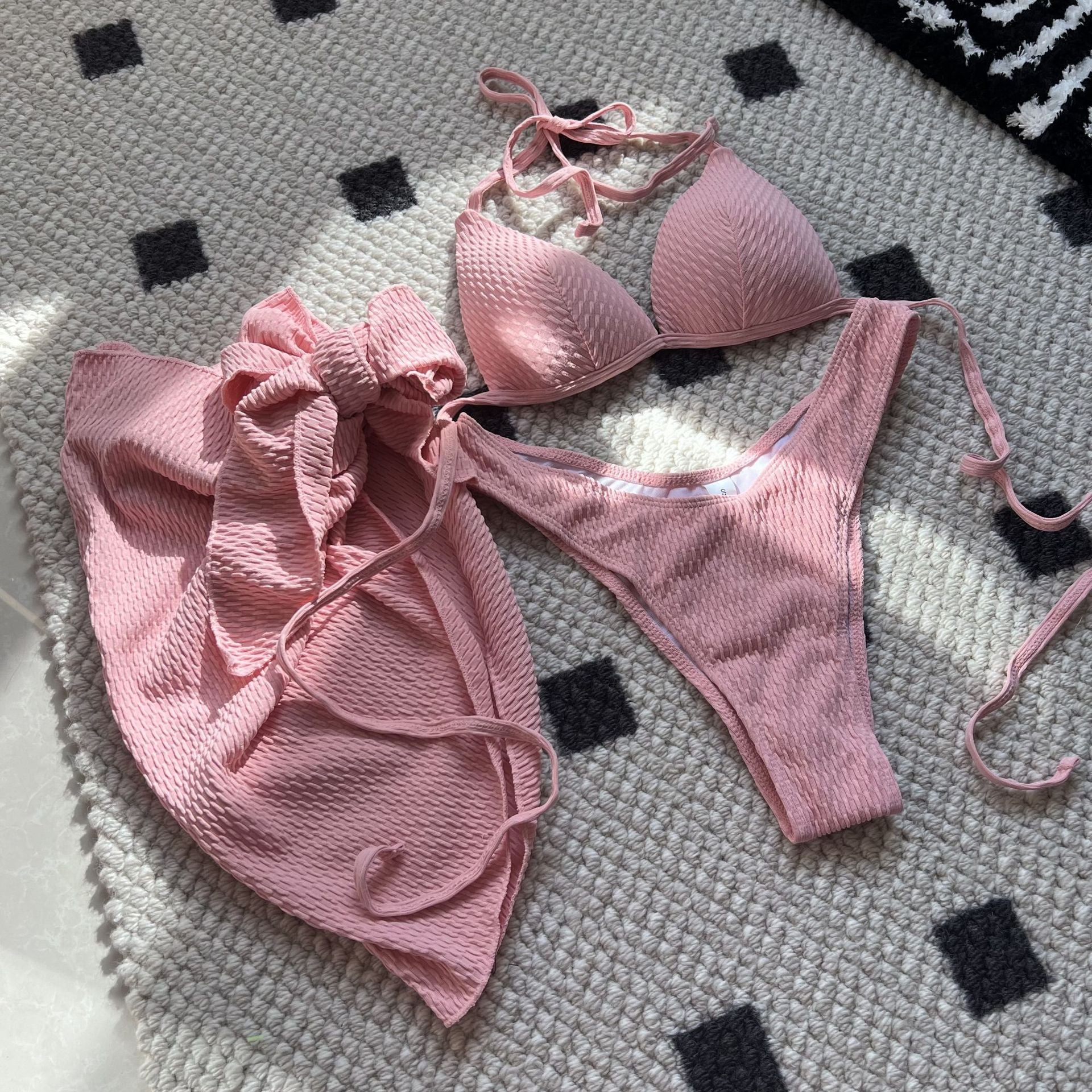 2025 European and American New Special Fabric High-Waist Sexy Sexy Swimsuit Bikini Three-Piece Swimsuit Swimsu — view 4