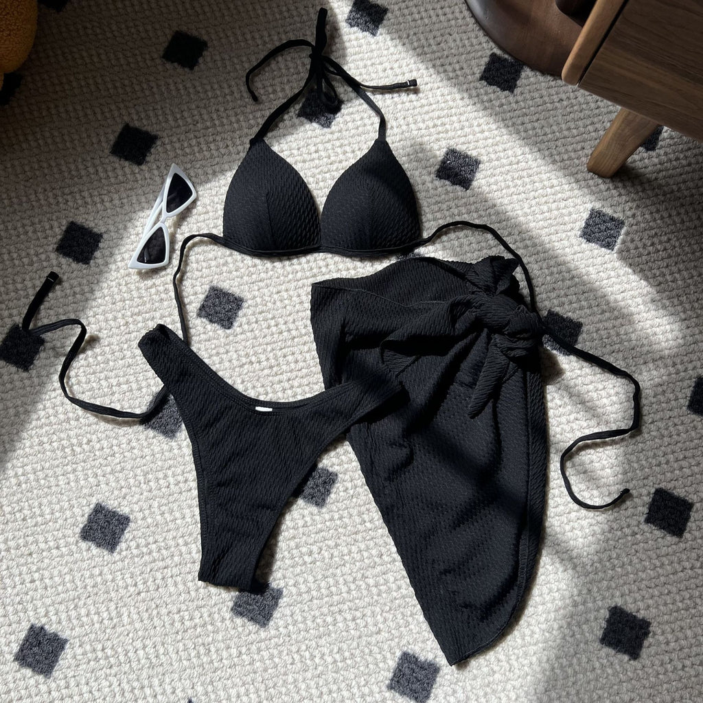 2025 European and American New Special Fabric High-Waist Sexy Sexy Swimsuit Bikini Three-Piece Swimsuit Swimsu — view 8
