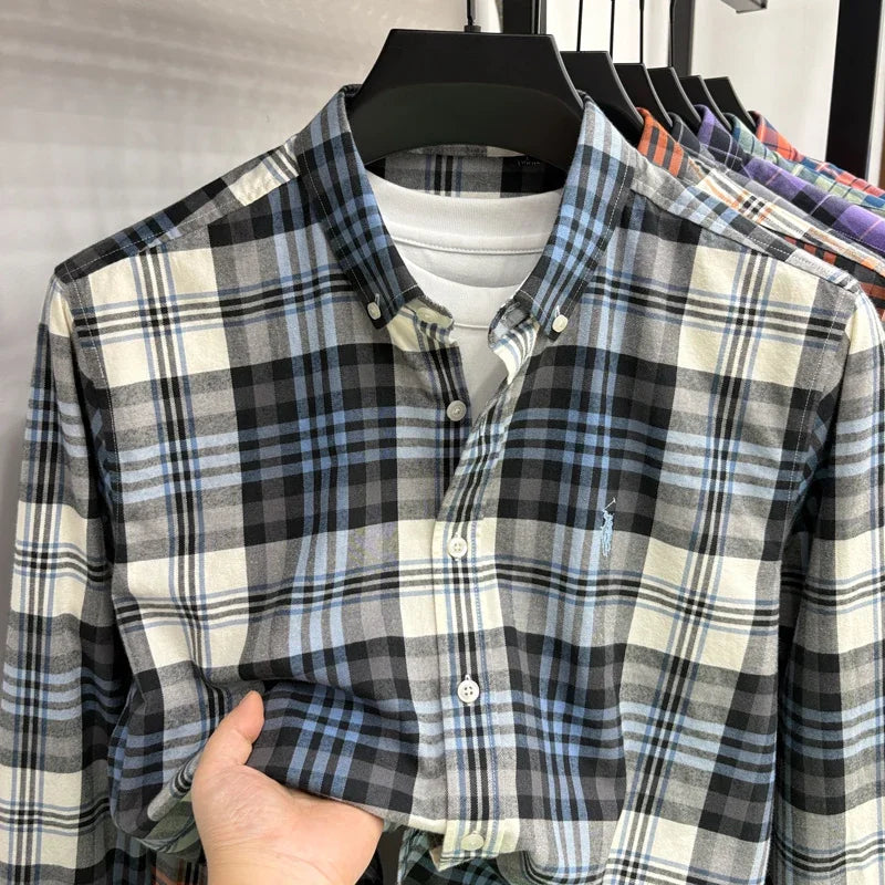 Luxury Brand Embroidery 100% Cotton Long Sleeved Shirt Men's New Shirt Men's Casual Loose Top Business Men — view 26