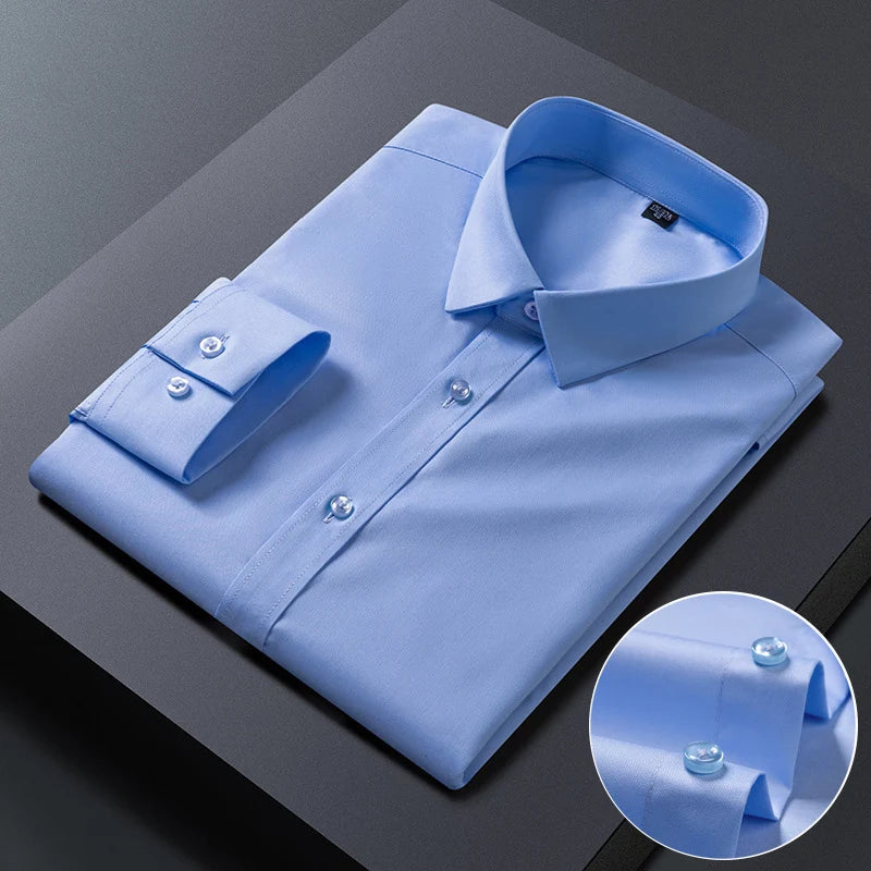 Bamboo Fiber Anti-Wrinkle Mens Shirts Long Sleeve Dress Shirts For Slim Fit Camisa Social Business Blouse Whit — view 18
