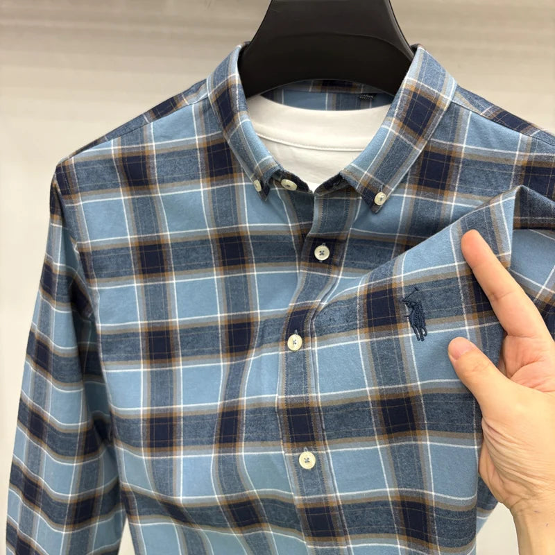 Luxury Brand Embroidery 100% Cotton Long Sleeved Shirt Men's New Shirt Men's Casual Loose Top Business Men — view 2