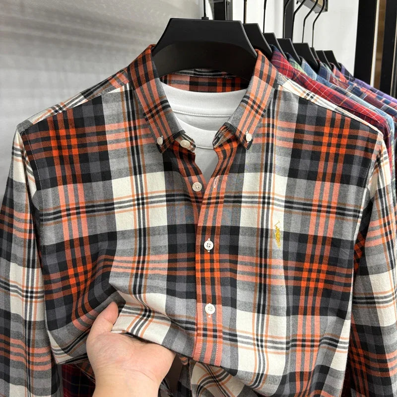 Luxury Brand Embroidery 100% Cotton Long Sleeved Shirt Men's New Shirt Men's Casual Loose Top Business Men — view 36