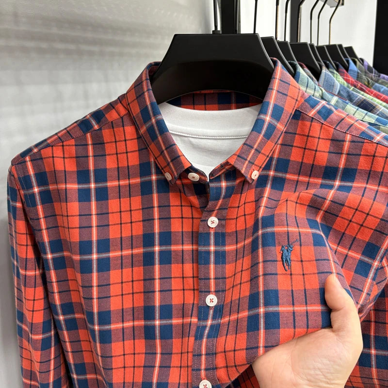Luxury Brand Embroidery 100% Cotton Long Sleeved Shirt Men's New Shirt Men's Casual Loose Top Business Men — view 8