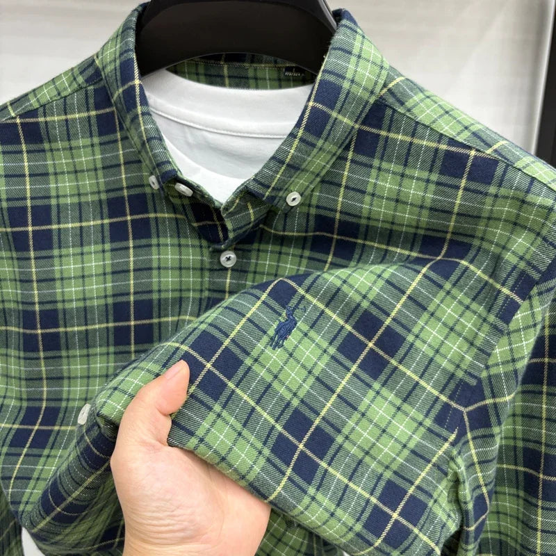 Luxury Brand Embroidery 100% Cotton Long Sleeved Shirt Men's New Shirt Men's Casual Loose Top Business Men — view 31