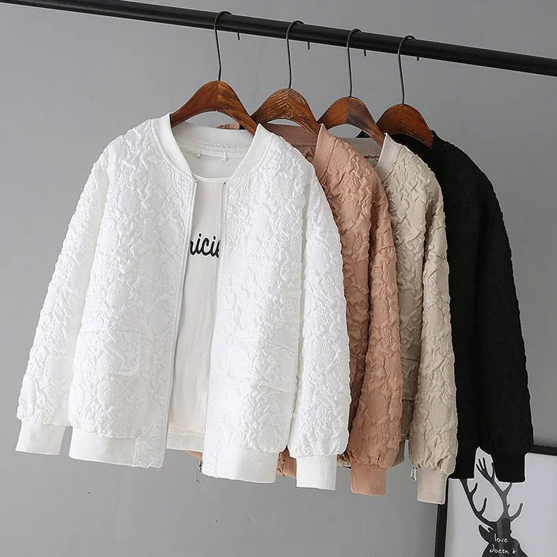 Solid Color Ladies Short Baseball Jacket 2026 New Korean Spring Casual White Jacket Top Female Cardigan Zipper — view 6