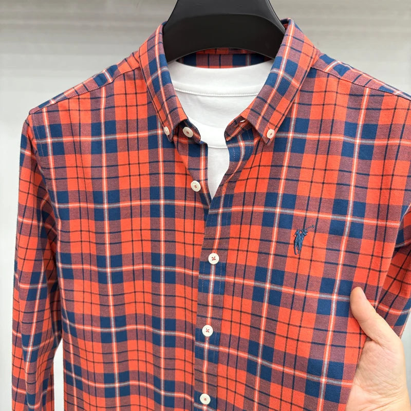 Luxury Brand Embroidery 100% Cotton Long Sleeved Shirt Men's New Shirt Men's Casual Loose Top Business Men — view 1