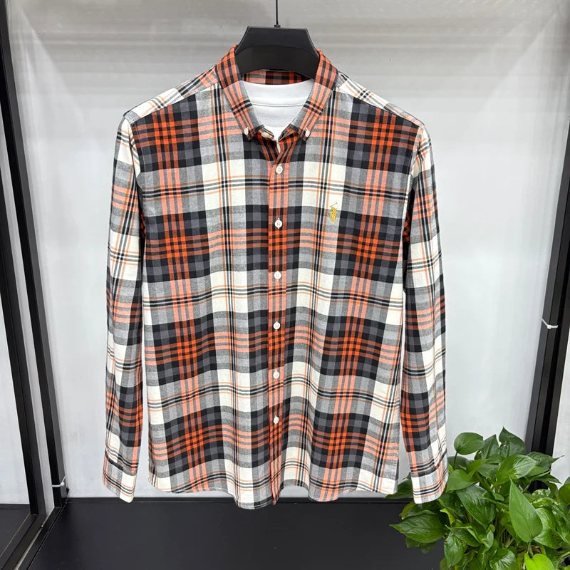 Luxury Brand Embroidery 100% Cotton Long Sleeved Shirt Men's New Shirt Men's Casual Loose Top Business Men — view 2