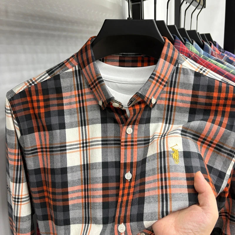 Luxury Brand Embroidery 100% Cotton Long Sleeved Shirt Men's New Shirt Men's Casual Loose Top Business Men — view 25