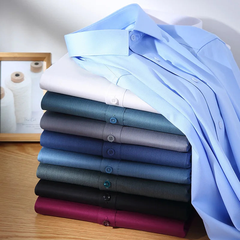 Bamboo Fiber Anti-Wrinkle Mens Shirts Long Sleeve Dress Shirts For Slim Fit Camisa Social Business Blouse Whit — view 6