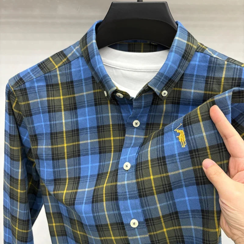 Luxury Brand Embroidery 100% Cotton Long Sleeved Shirt Men's New Shirt Men's Casual Loose Top Business Men — view 34
