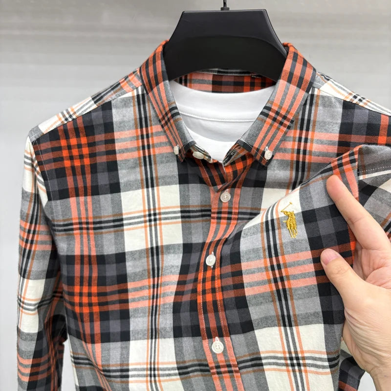 Luxury Brand Embroidery 100% Cotton Long Sleeved Shirt Men's New Shirt Men's Casual Loose Top Business Men — view 39