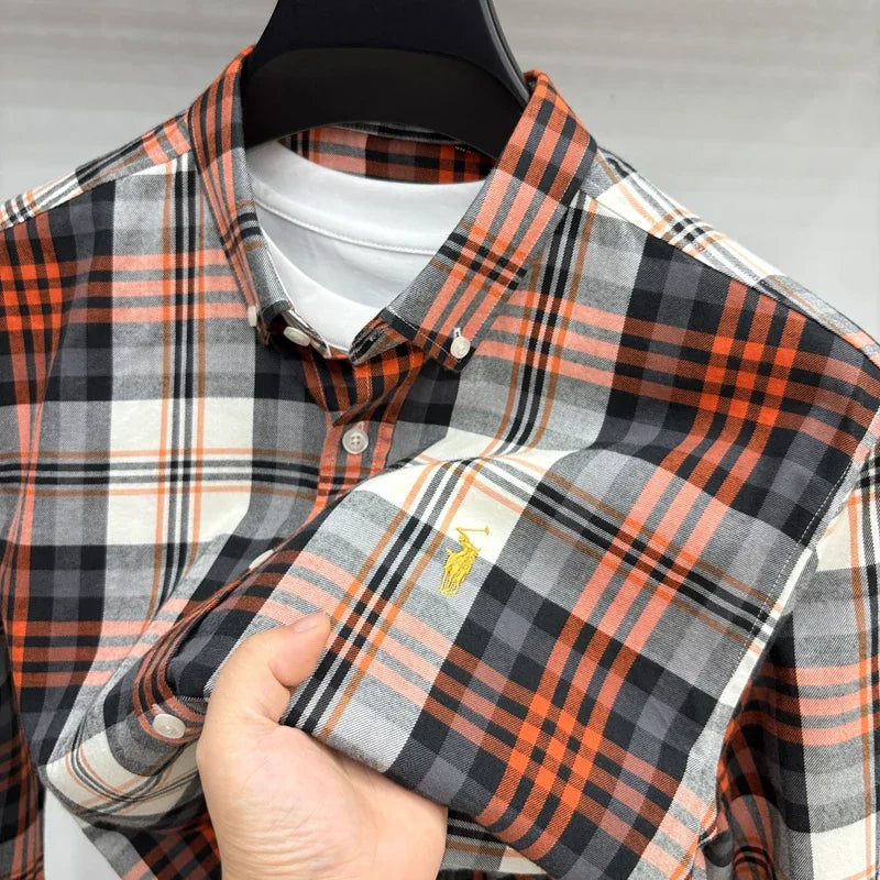 Luxury Brand Embroidery 100% Cotton Long Sleeved Shirt Men's New Shirt Men's Casual Loose Top Business Men — view 1
