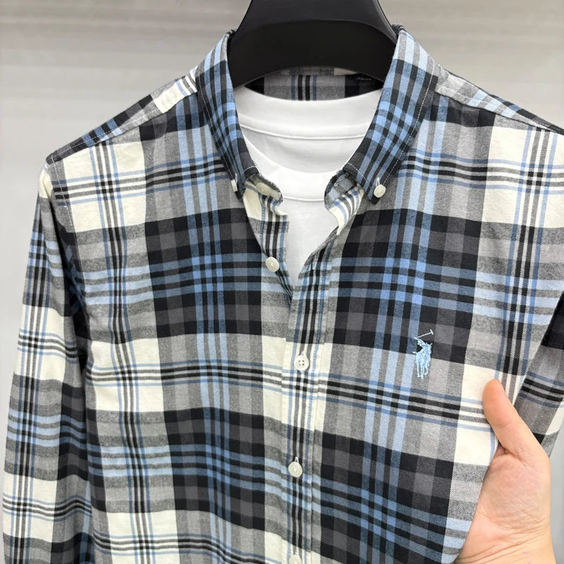 Luxury Brand Embroidery 100% Cotton Long Sleeved Shirt Men's New Shirt Men's Casual Loose Top Business Men — view 4