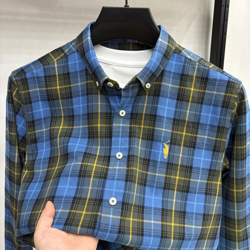 Luxury Brand Embroidery 100% Cotton Long Sleeved Shirt Men's New Shirt Men's Casual Loose Top Business Men — view 35