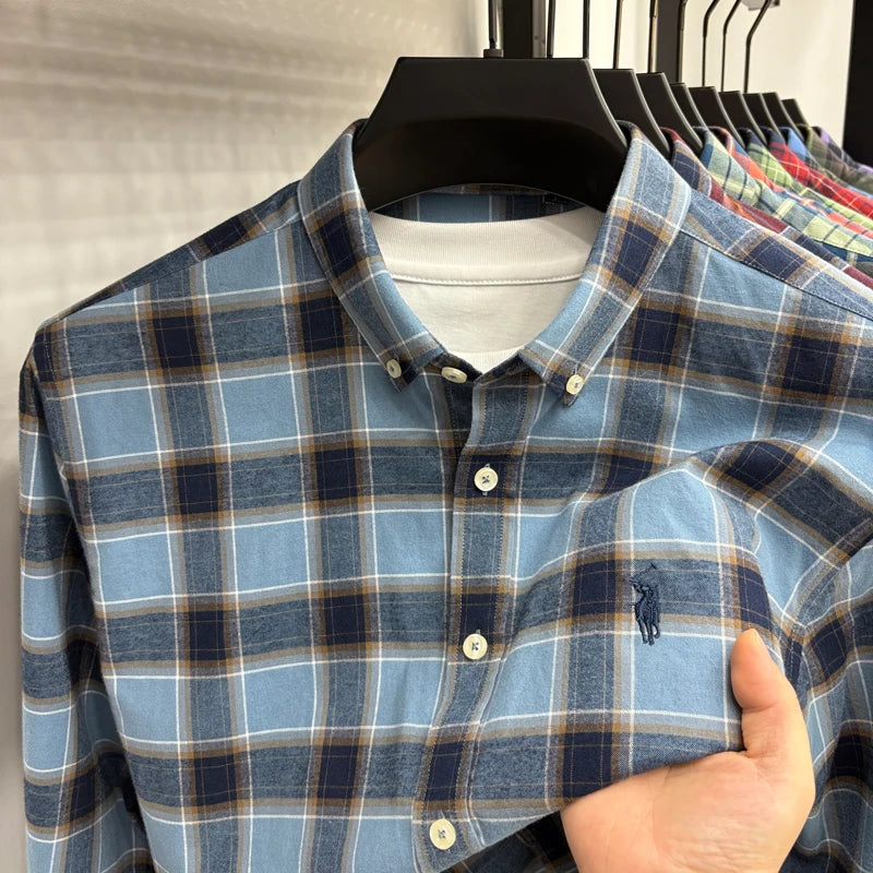 Luxury Brand Embroidery 100% Cotton Long Sleeved Shirt Men's New Shirt Men's Casual Loose Top Business Men — view 7