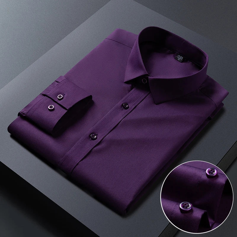 Bamboo Fiber Anti-Wrinkle Mens Shirts Long Sleeve Dress Shirts For Slim Fit Camisa Social Business Blouse Whit — view 8