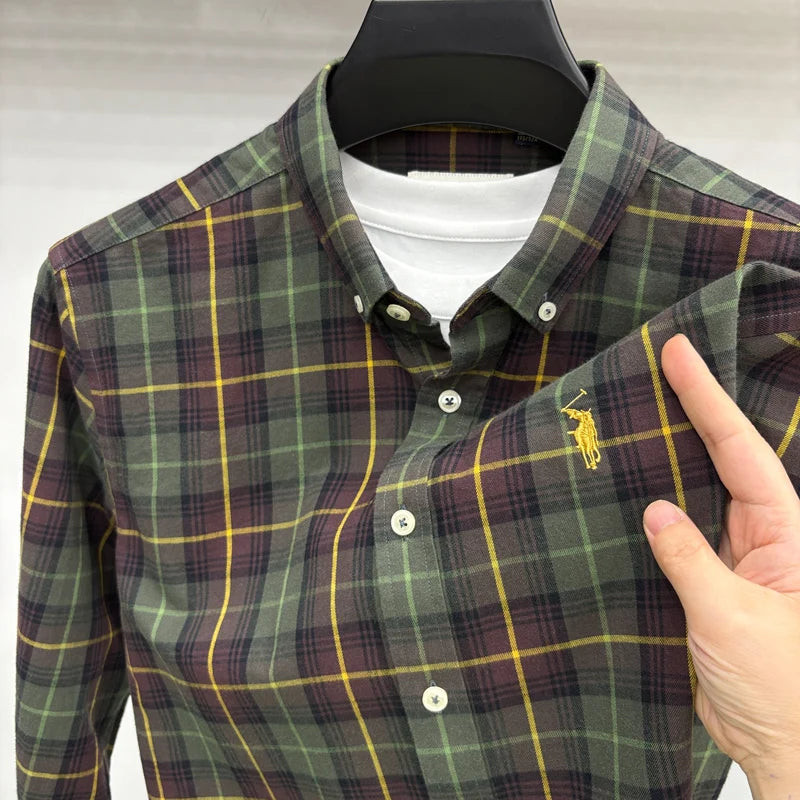 Luxury Brand Embroidery 100% Cotton Long Sleeved Shirt Men's New Shirt Men's Casual Loose Top Business Men — view 39