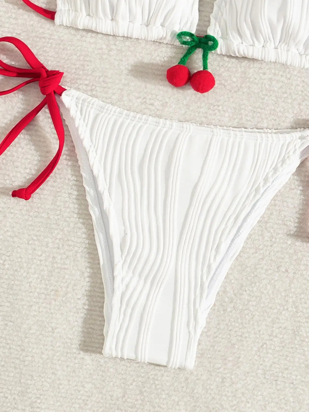Sexy White Cherry Bikini Set 2025 Women Red Strap Contrast Ribbed Push Up Micro Swimwear Brazilian Beach Bathi — view 4