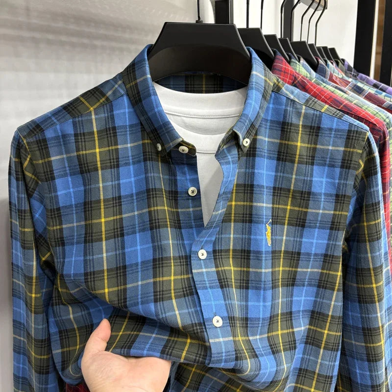 Luxury Brand Embroidery 100% Cotton Long Sleeved Shirt Men's New Shirt Men's Casual Loose Top Business Men — view 32