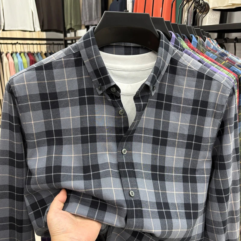 Luxury Brand Embroidery 100% Cotton Long Sleeved Shirt Men's New Shirt Men's Casual Loose Top Business Men — view 12