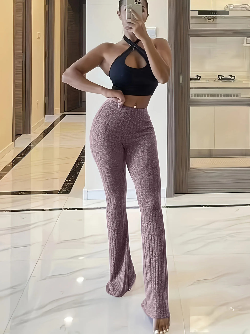 Slim High Waist Capris Sexy Bell Bottom Flare Tights Solid Hot Y2k Women Clothes E Girl Aesthetic Fashion Stre — view 9