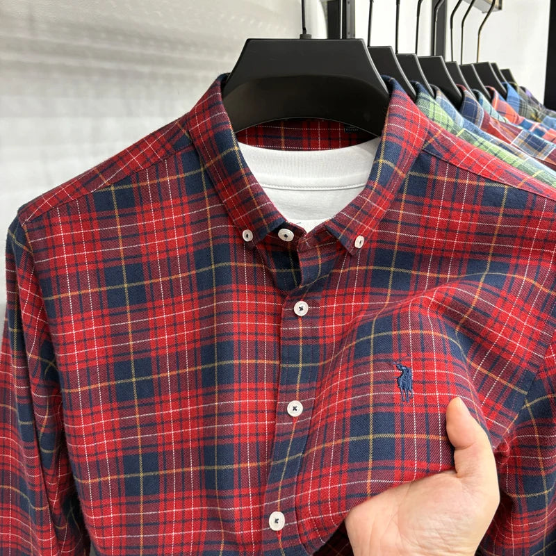 Luxury Brand Embroidery 100% Cotton Long Sleeved Shirt Men's New Shirt Men's Casual Loose Top Business Men — view 22
