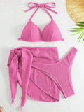 With Skirt Wrinkled Bra Cup Bikini Female Swimsuit Women Swimwear Three-pieces Bikini Set Push Up Bathing Suit — view 31