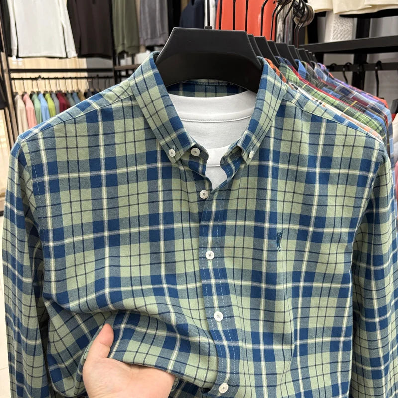 Luxury Brand Embroidery 100% Cotton Long Sleeved Shirt Men's New Shirt Men's Casual Loose Top Business Men — view 15
