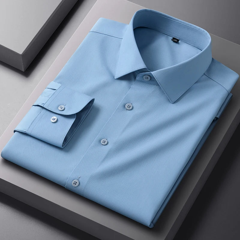 Bamboo Fiber Anti-Wrinkle Mens Shirts Long Sleeve Dress Shirts For Slim Fit Camisa Social Business Blouse Whit — view 12
