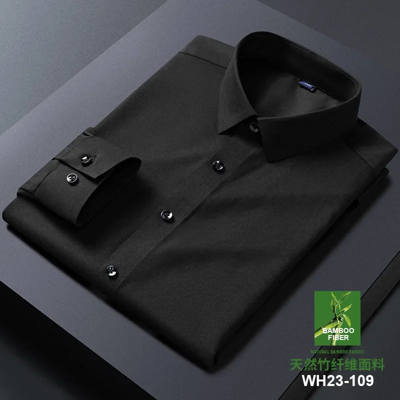 Bamboo Fiber Anti-Wrinkle Mens Shirts Long Sleeve Dress Shirts For Slim Fit Camisa Social Business Blouse Whit — view 3