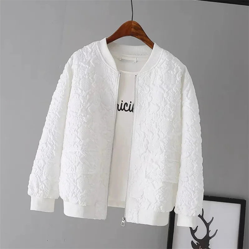 Solid Color Ladies Short Baseball Jacket 2026 New Korean Spring Casual White Jacket Top Female Cardigan Zipper — view 1