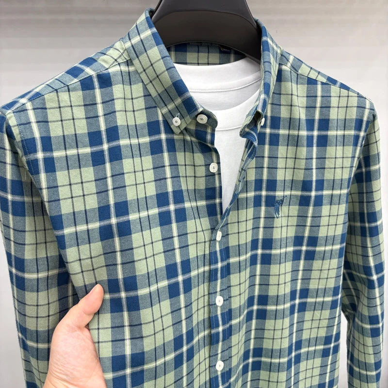 Luxury Brand Embroidery 100% Cotton Long Sleeved Shirt Men's New Shirt Men's Casual Loose Top Business Men — view 14