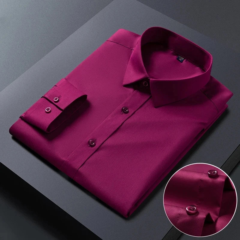 Bamboo Fiber Anti-Wrinkle Mens Shirts Long Sleeve Dress Shirts For Slim Fit Camisa Social Business Blouse Whit — view 21