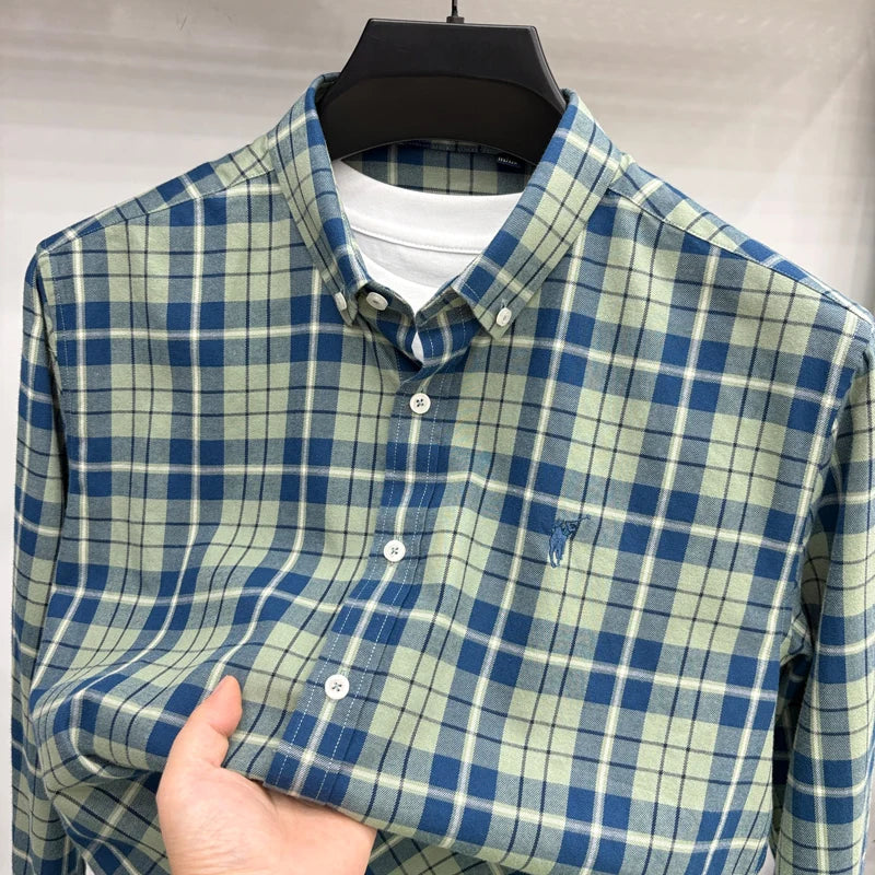 Luxury Brand Embroidery 100% Cotton Long Sleeved Shirt Men's New Shirt Men's Casual Loose Top Business Men — view 18