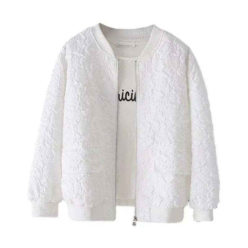 Solid Color Ladies Short Baseball Jacket 2026 New Korean Spring Casual White Jacket Top Female Cardigan Zipper — view 5