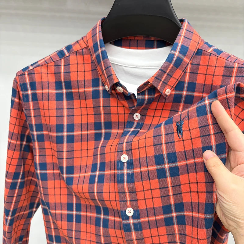 Luxury Brand Embroidery 100% Cotton Long Sleeved Shirt Men's New Shirt Men's Casual Loose Top Business Men — view 10