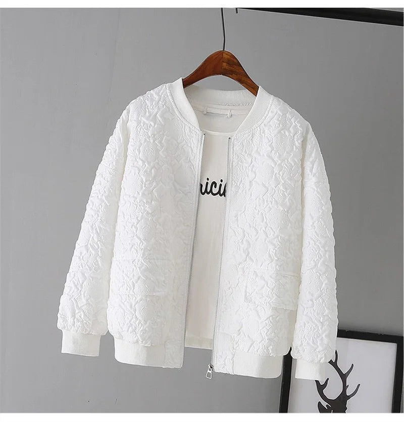 Solid Color Ladies Short Baseball Jacket 2026 New Korean Spring Casual White Jacket Top Female Cardigan Zipper — view 10