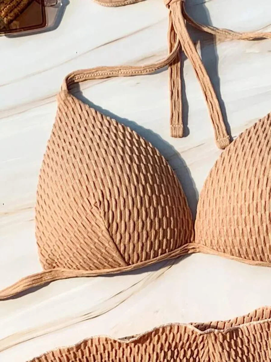 With Skirt Wrinkled Bra Cup Bikini Female Swimsuit Women Swimwear Three-pieces Bikini Set Push Up Bathing Suit — view 18