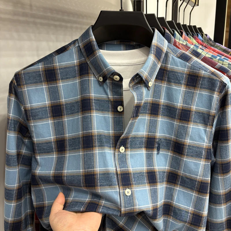Luxury Brand Embroidery 100% Cotton Long Sleeved Shirt Men's New Shirt Men's Casual Loose Top Business Men — view 30