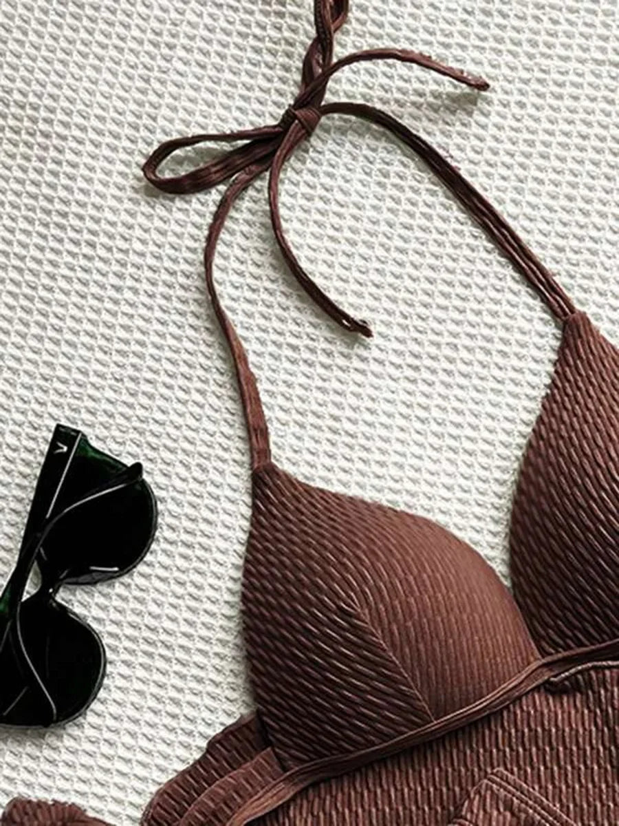 With Skirt Wrinkled Bra Cup Bikini Female Swimsuit Women Swimwear Three-pieces Bikini Set Push Up Bathing Suit — view 21