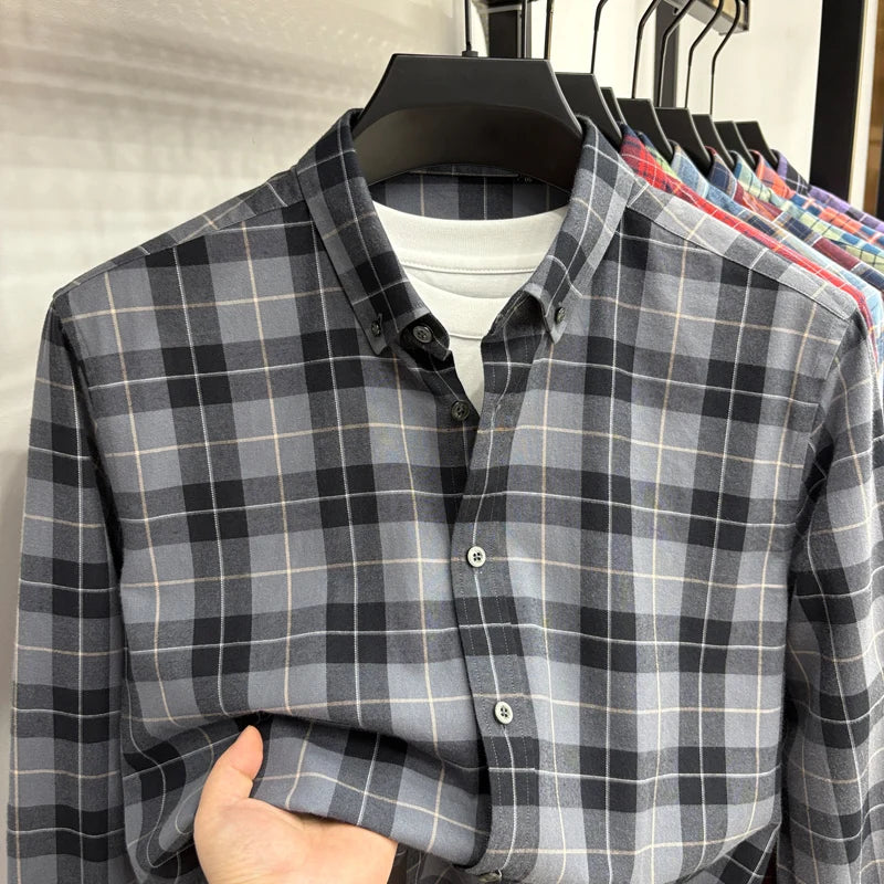 Luxury Brand Embroidery 100% Cotton Long Sleeved Shirt Men's New Shirt Men's Casual Loose Top Business Men — view 35