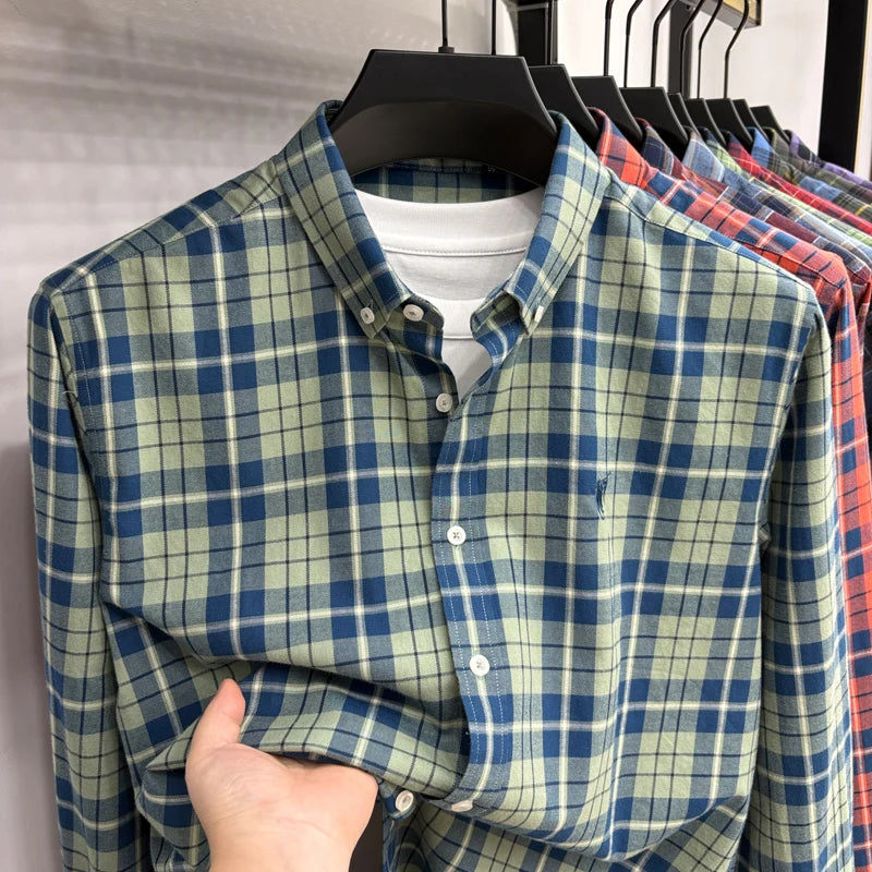 Luxury Brand Embroidery 100% Cotton Long Sleeved Shirt Men's New Shirt Men's Casual Loose Top Business Men — view 28