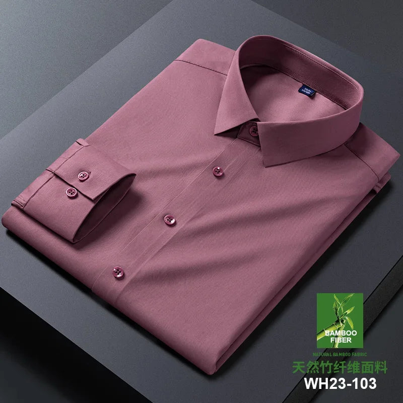 Bamboo Fiber Anti-Wrinkle Mens Shirts Long Sleeve Dress Shirts For Slim Fit Camisa Social Business Blouse Whit — view 4