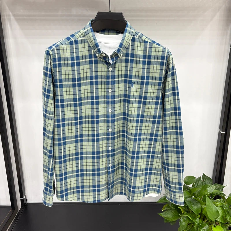 Luxury Brand Embroidery 100% Cotton Long Sleeved Shirt Men's New Shirt Men's Casual Loose Top Business Men — view 17
